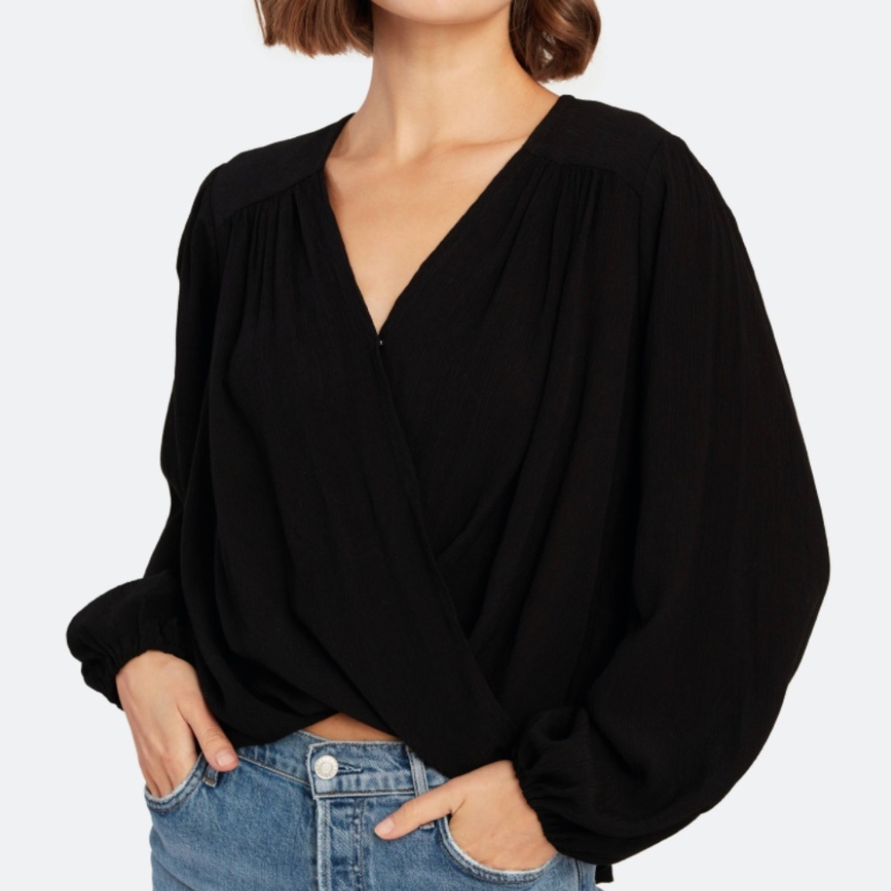 Free People Check On It Wrap Top Blouse - Black - Size Small